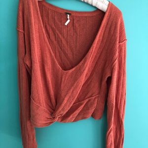 Free People knotted Coral Crop Sweater